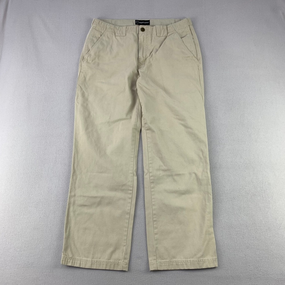 SCOTTeVEST TEC Pants Mens 34x30 Khaki 8-Pocket Travel Chinos Straight-Leg